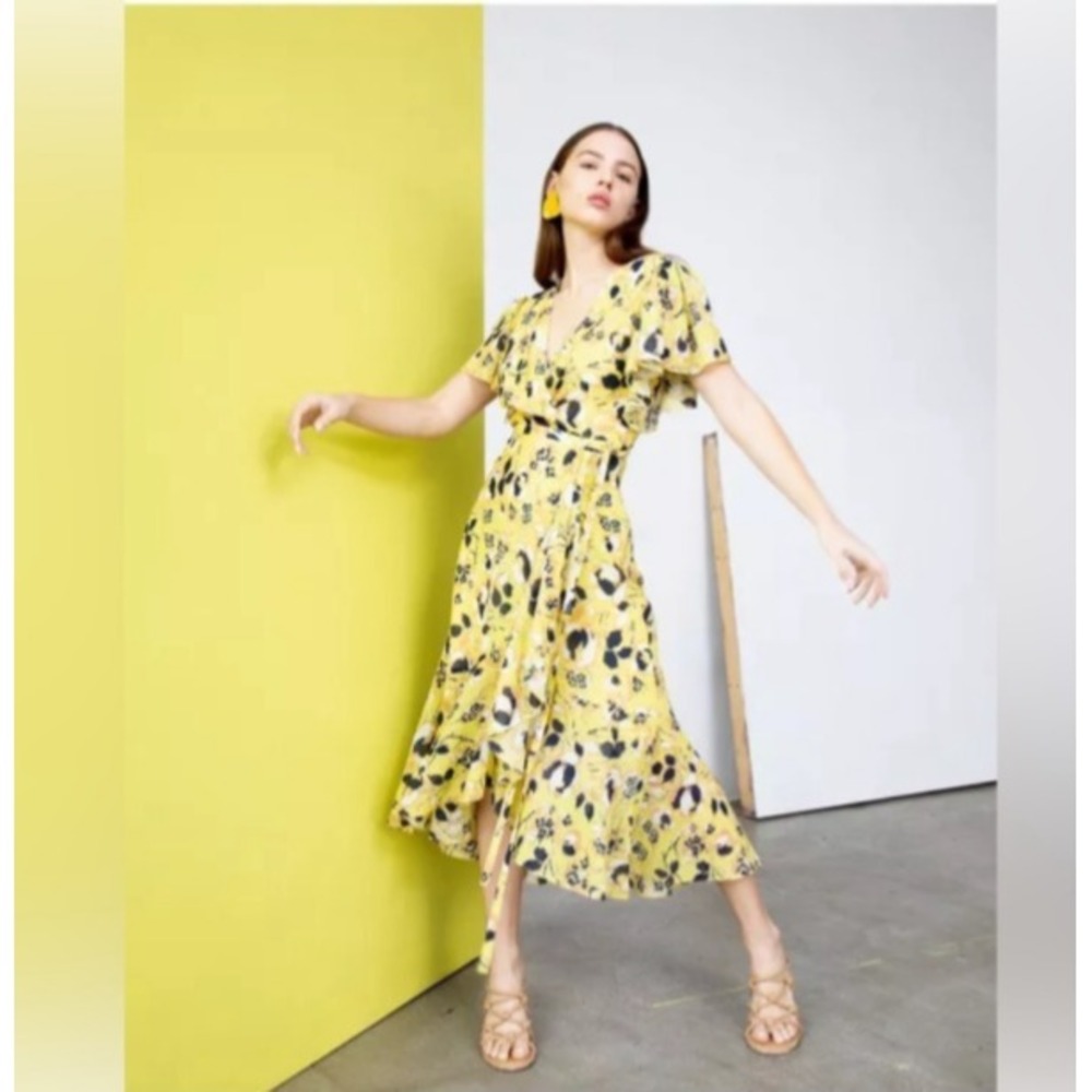 Tanya‎ Taylor Short Sleeve Floral Silk Midi Dress Size 10 Garden Party Romantic